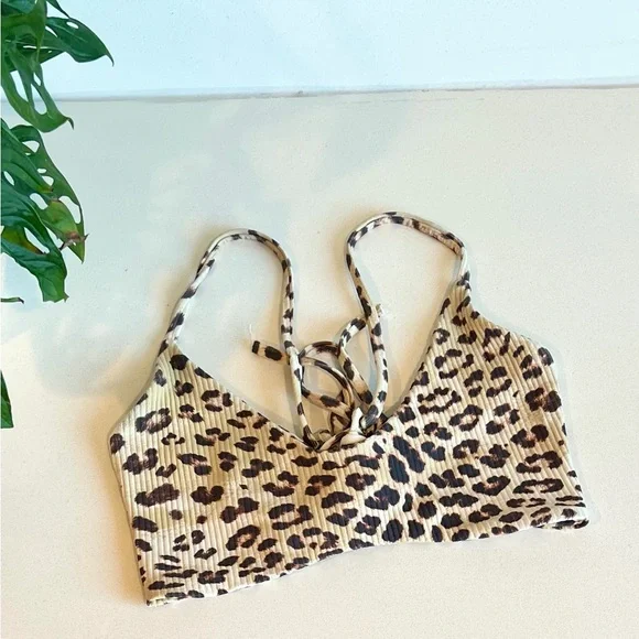 Leopard Print Ribbed Bikini Set Boys + Arrows Lace Up Top Medium / Bottom Small - Picture 2 of 8